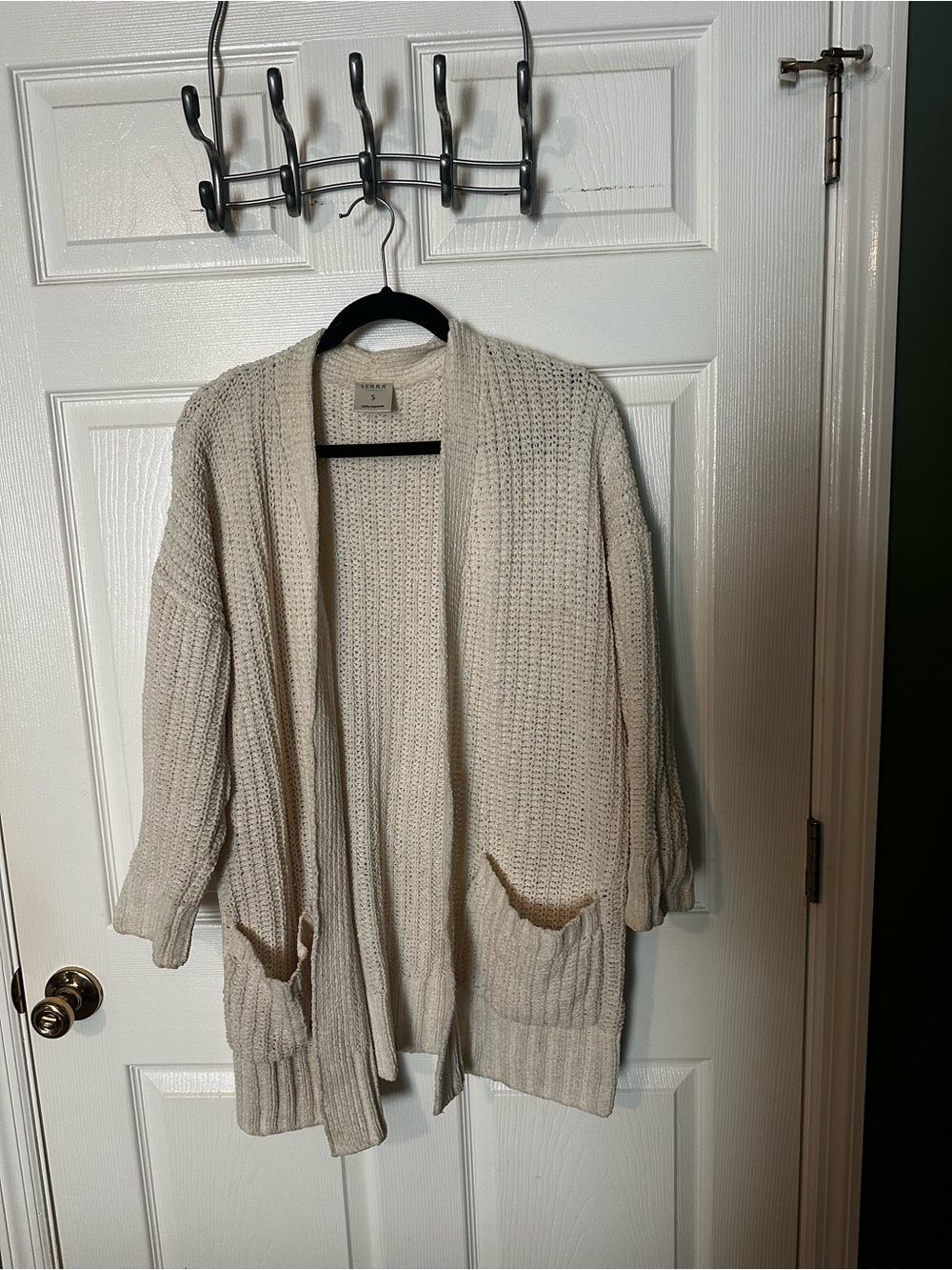 Serra Open-Front Cream Knit Cardigan with Pockets